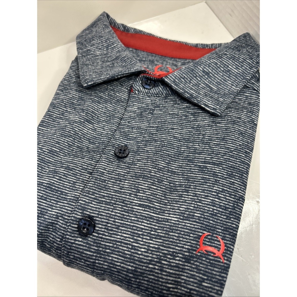 CINCH Golf Polo Men's Shirt M Blue Grey Striped Short Sleeve RN155737
